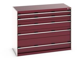 40022121.** cubio drawer cabinet with 5 drawers. WxDxH: 1300x650x1000mm. RAL 7035/5010 or selected